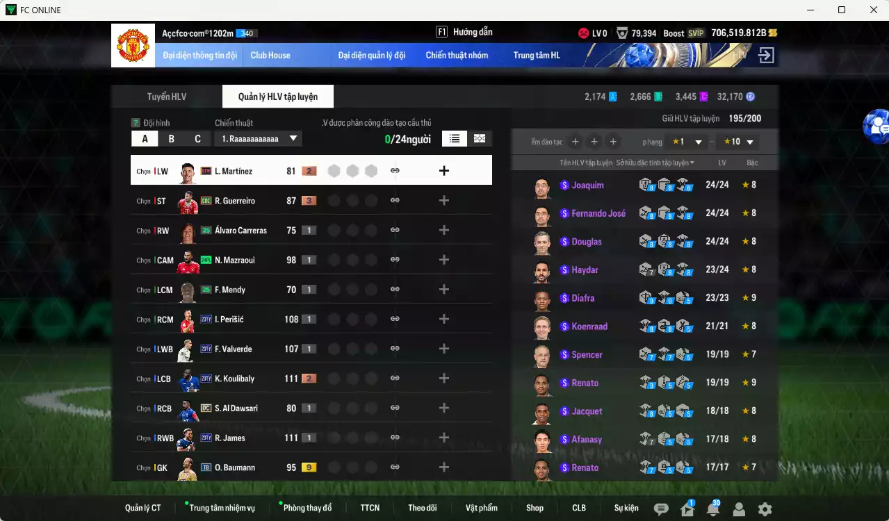 Ảnh ACC 706519b trắng, có thẻ đổi tên, full miniface. HLV Xịn, đã đào tạo hơn nữa bảng chiến thuật, dư 140k TC