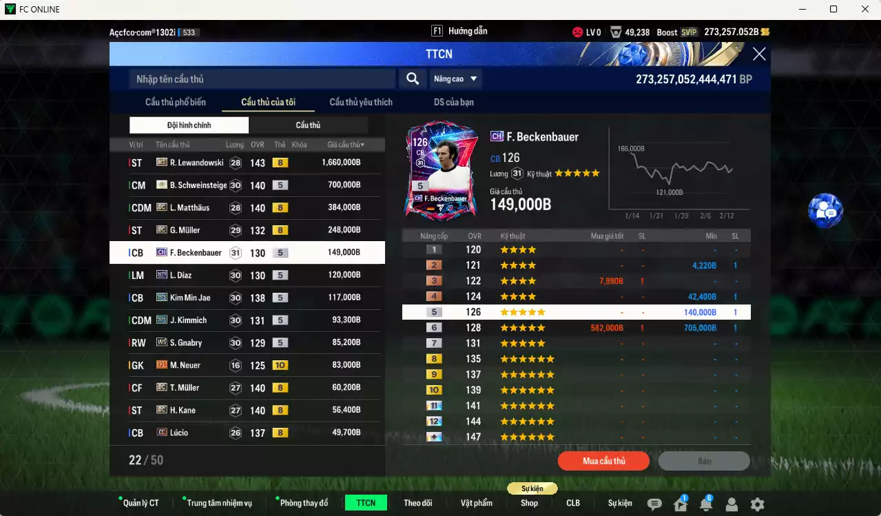 Ảnh [ACC Cổ 7 năm, Chưa nạp x8 FC Tết🐎] Bayern Munich 3.984.060b dư 270kb có Lewandowski BLD(hiếm), Schweinsteiger ITM+5, Matthaus DC, Muller DC, Beckenbauer CH, Díaz 26TY, Kim Min Jae 25TS, Kimmich 25TS, Gnabry WS, Muller DC, Kane DC, Neuer BOE+10... Full miniface, HLV Xịn, dư 170k TC. VIP BK Tháng 2