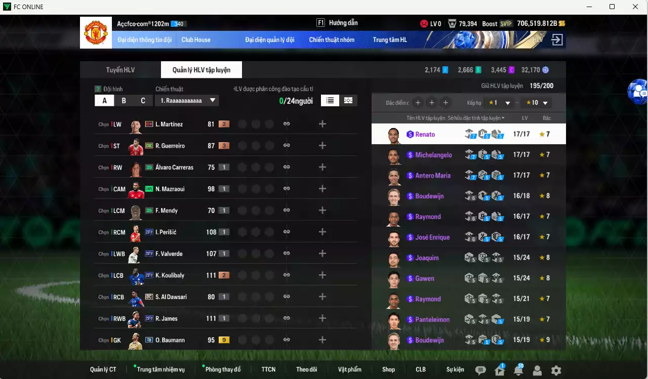 Ảnh ACC 706519b trắng, có thẻ đổi tên, full miniface. HLV Xịn, đã đào tạo hơn nữa bảng chiến thuật, dư 140k TC