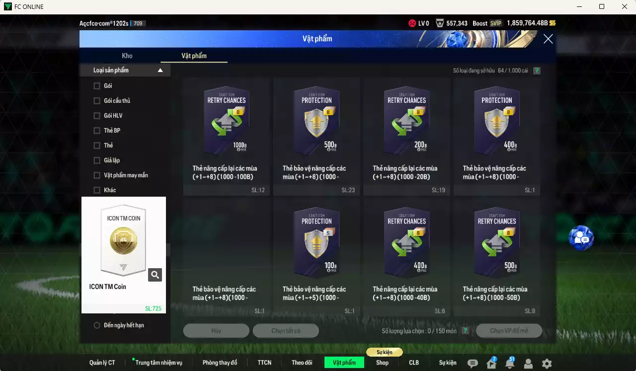 Ảnh [ACC Cổ 7 năm, Tặng 150FC, Chưa nạp x8 FC Tết🐎] ACC 1859764b trắng, có thẻ đổi tên, full miniface, còn nhiều CP GIẢM THUẾ. HLV Xịn, dư 140k TC