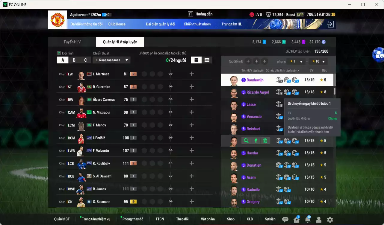 Ảnh ACC 706519b trắng, có thẻ đổi tên, full miniface. HLV Xịn, đã đào tạo hơn nữa bảng chiến thuật, dư 140k TC