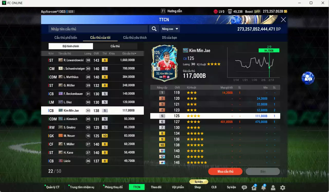 Ảnh [ACC Cổ 7 năm, Chưa nạp x8 FC Tết🐎] Bayern Munich 3.984.060b dư 270kb có Lewandowski BLD(hiếm), Schweinsteiger ITM+5, Matthaus DC, Muller DC, Beckenbauer CH, Díaz 26TY, Kim Min Jae 25TS, Kimmich 25TS, Gnabry WS, Muller DC, Kane DC, Neuer BOE+10... Full miniface, HLV Xịn, dư 170k TC. VIP BK Tháng 2