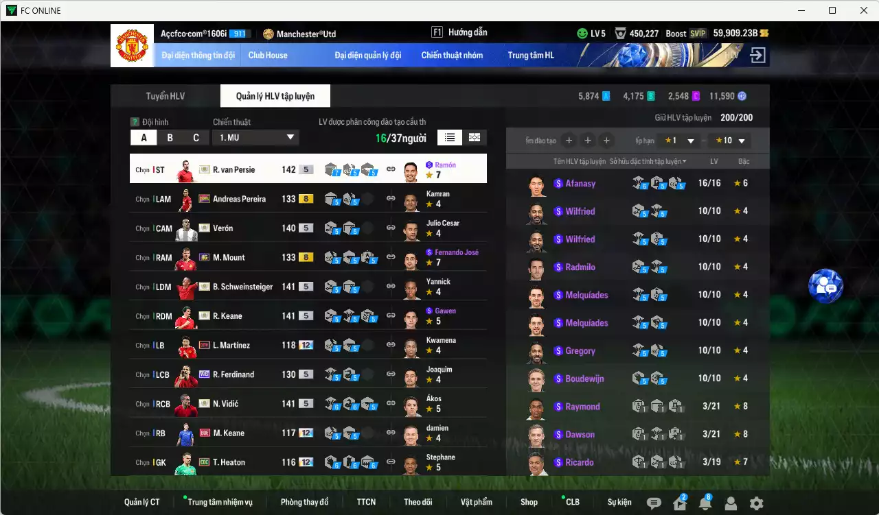 Ảnh [Chưa nạp x8 FC Tết🐎] Man Utd. ITM+5 3.158.940b có Van Persie, Schweinsteiger, Vidic, Keane, Verón... ITM+5. Full miniface, còn nhiều CP GIẢM THUẾ, HLV Xịn, đã full đào tạo chiến thuật