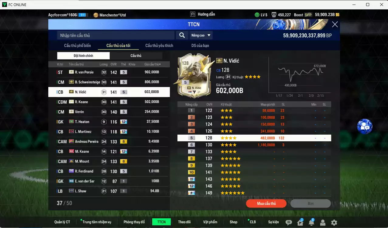 Ảnh [Chưa nạp x8 FC Tết🐎] Man Utd. ITM+5 3.158.940b có Van Persie, Schweinsteiger, Vidic, Keane, Verón... ITM+5. Full miniface, còn nhiều CP GIẢM THUẾ, HLV Xịn, đã full đào tạo chiến thuật