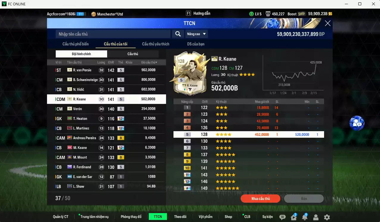 Ảnh [Chưa nạp x8 FC Tết🐎] Man Utd. ITM+5 3.158.940b có Van Persie, Schweinsteiger, Vidic, Keane, Verón... ITM+5. Full miniface, còn nhiều CP GIẢM THUẾ, HLV Xịn, đã full đào tạo chiến thuật