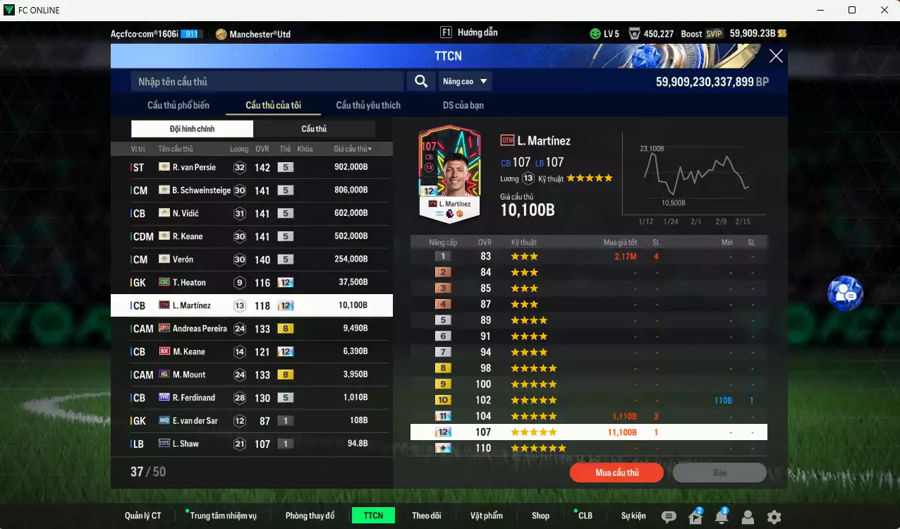 Ảnh [Chưa nạp x8 FC Tết🐎] Man Utd. ITM+5 3.158.940b có Van Persie, Schweinsteiger, Vidic, Keane, Verón... ITM+5. Full miniface, còn nhiều CP GIẢM THUẾ, HLV Xịn, đã full đào tạo chiến thuật