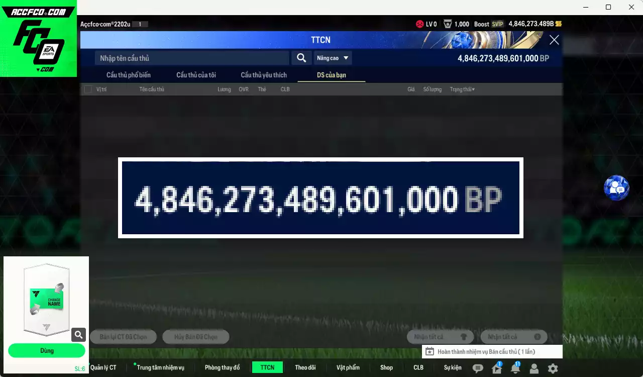 ACC 4846273b trắng, có thẻ đổi tên, còn CP GIẢM THUẾ