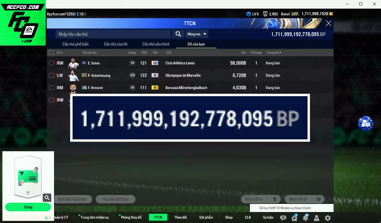 ACC 1711999b trắng, có thẻ đổi tên