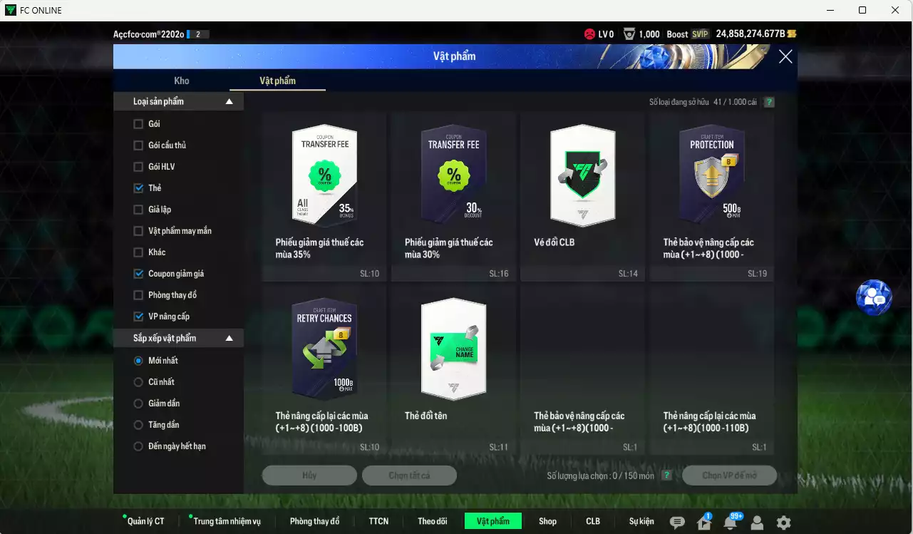 Ảnh [TOP TỶ PHÚ BP] ACC 24.858.274b trắng, có thẻ đổi tên, còn CP GIẢM THUẾ. HLV tạm, VIP BK Tháng 3