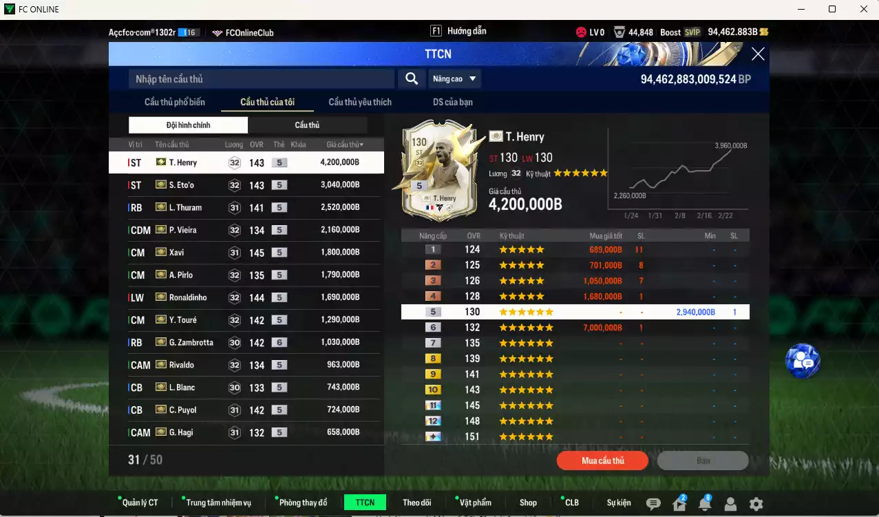 Ảnh Barcelona mix full ITM+5 23.999.530b có Henry, Eto, Thuram, Vieira, Xavi, Pirlo, Ronaldinho, Touré, Zambrotta+6, Rivaldo, Blanc, Puyol, Hagi, Koeman, Lineker, M. Laudrup, Petit vs nhiều ct fix BP. HLV Xịn, đã full đào tạo chỉ số cầu thủ. VIP KC Tháng 2, BK Tháng 3