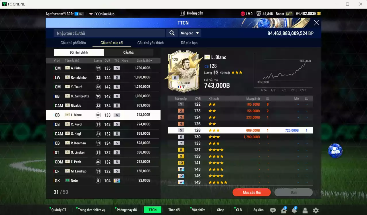 Ảnh Barcelona mix full ITM+5 23.999.530b có Henry, Eto, Thuram, Vieira, Xavi, Pirlo, Ronaldinho, Touré, Zambrotta+6, Rivaldo, Blanc, Puyol, Hagi, Koeman, Lineker, M. Laudrup, Petit vs nhiều ct fix BP. HLV Xịn, đã full đào tạo chỉ số cầu thủ. VIP KC Tháng 2, BK Tháng 3