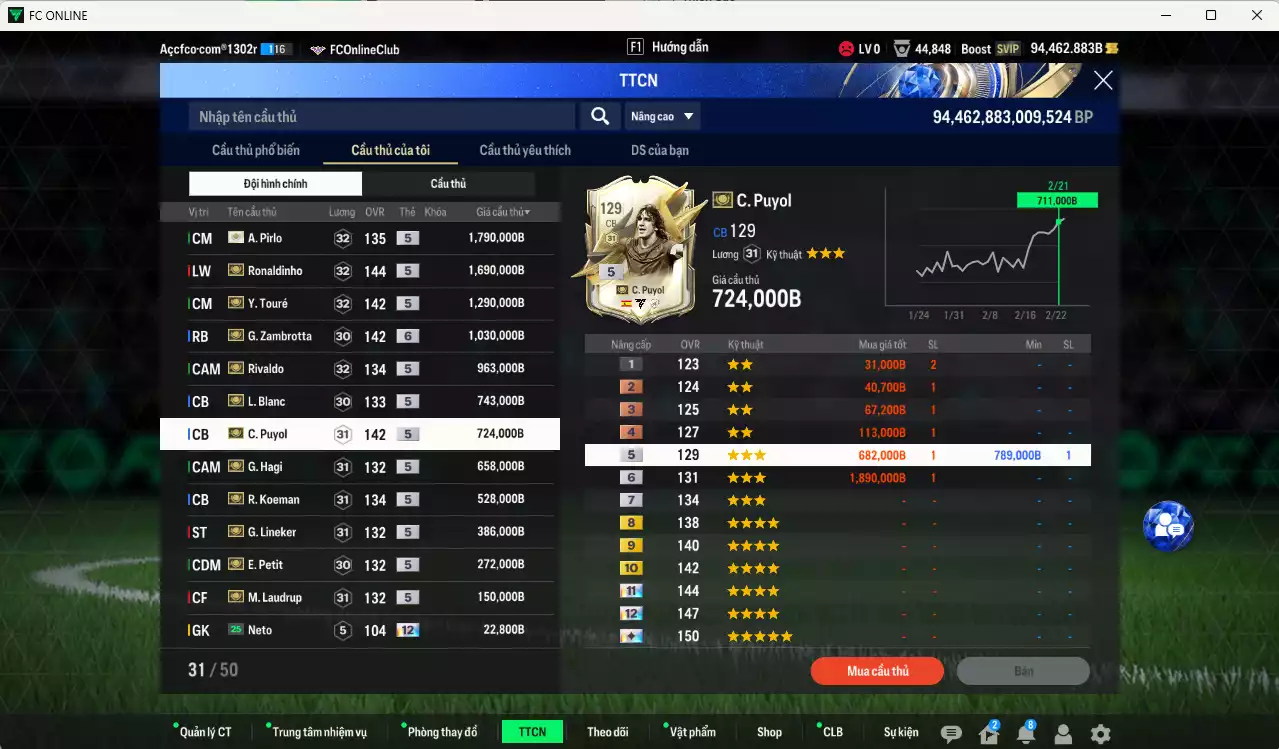 Ảnh Barcelona mix full ITM+5 23.999.530b có Henry, Eto, Thuram, Vieira, Xavi, Pirlo, Ronaldinho, Touré, Zambrotta+6, Rivaldo, Blanc, Puyol, Hagi, Koeman, Lineker, M. Laudrup, Petit vs nhiều ct fix BP. HLV Xịn, đã full đào tạo chỉ số cầu thủ. VIP KC Tháng 2, BK Tháng 3