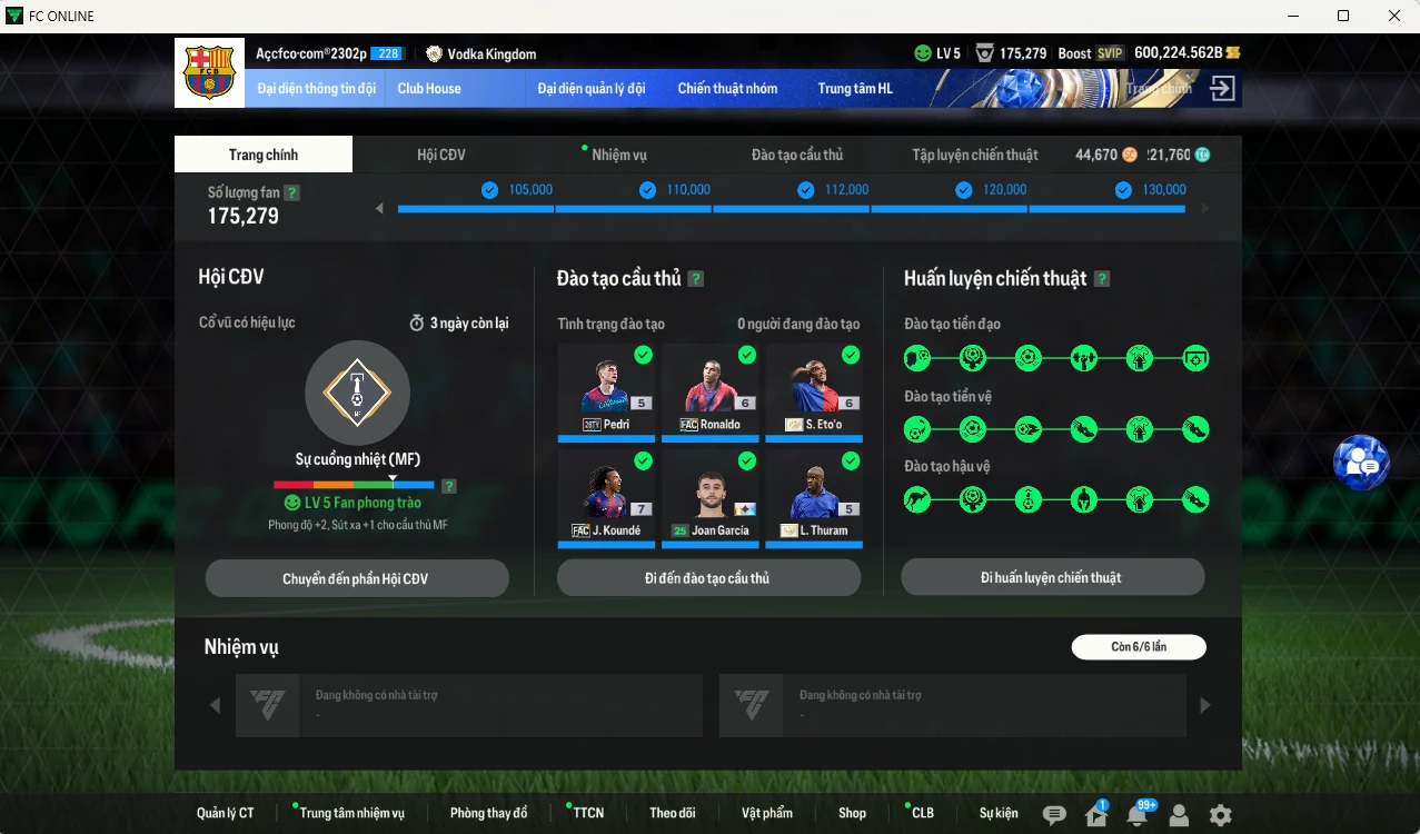 Ảnh [Hạng 698, Chưa nạp x8 FC Tết🐎] Barcelona 39.619.910b dư 600kb có Henry ITM+6, Eto ITM+6, Figo ITM+5, Thuram ITM+5,Touré ITM+6, Blanc ITM+6, Petit ITM+6, Larsson ITM+6, Pedri 26TY, Ronaldinho ITM+5... vs nhiều ct fix BP. Full miniface, HLV Xịn, đã full đào tạo chiến thuật vs chỉ số ct. VIP KC Tháng 3, BK Tháng 2