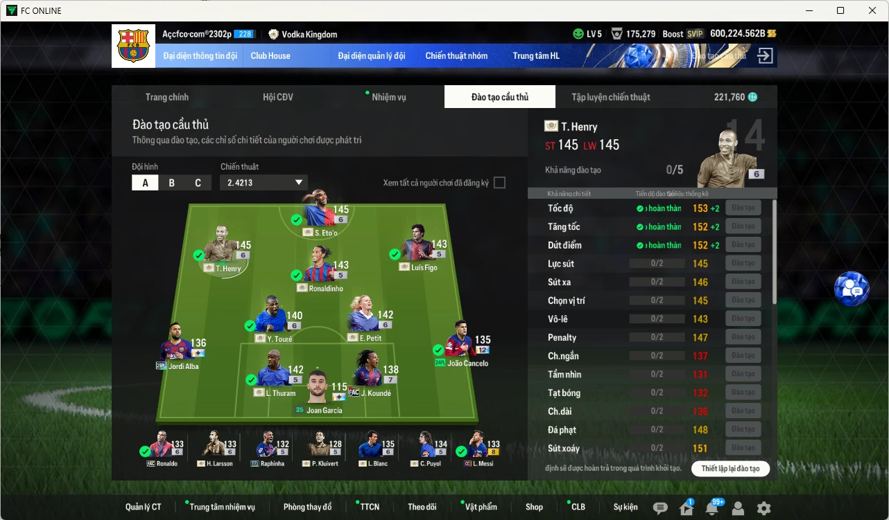 Ảnh [Hạng 698, Chưa nạp x8 FC Tết🐎] Barcelona 39.619.910b dư 600kb có Henry ITM+6, Eto ITM+6, Figo ITM+5, Thuram ITM+5,Touré ITM+6, Blanc ITM+6, Petit ITM+6, Larsson ITM+6, Pedri 26TY, Ronaldinho ITM+5... vs nhiều ct fix BP. Full miniface, HLV Xịn, đã full đào tạo chiến thuật vs chỉ số ct. VIP KC Tháng 3, BK Tháng 2