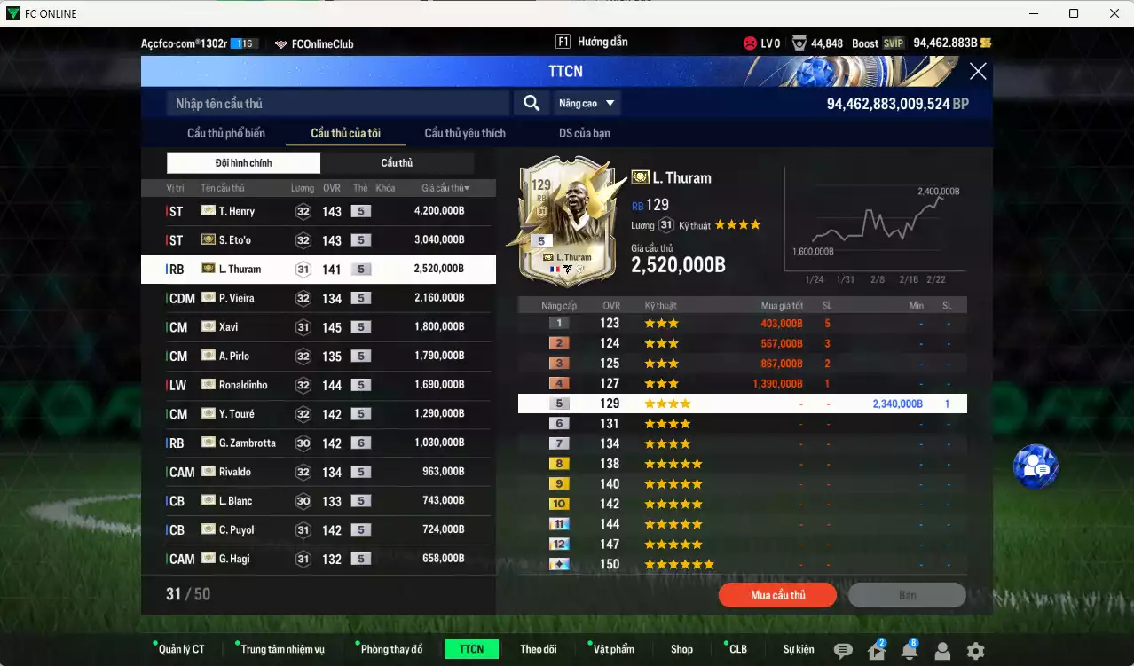 Ảnh Barcelona mix full ITM+5 23.999.530b có Henry, Eto, Thuram, Vieira, Xavi, Pirlo, Ronaldinho, Touré, Zambrotta+6, Rivaldo, Blanc, Puyol, Hagi, Koeman, Lineker, M. Laudrup, Petit vs nhiều ct fix BP. HLV Xịn, đã full đào tạo chỉ số cầu thủ. VIP KC Tháng 2, BK Tháng 3