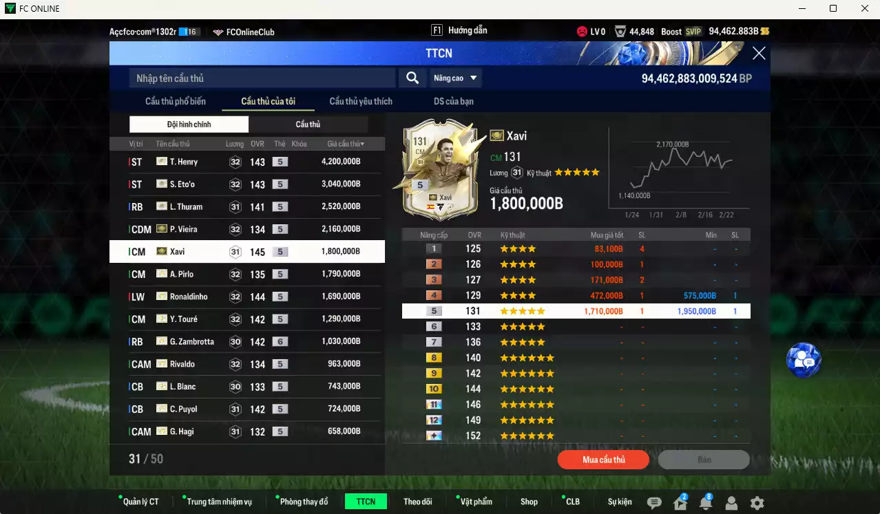 Ảnh Barcelona mix full ITM+5 23.999.530b có Henry, Eto, Thuram, Vieira, Xavi, Pirlo, Ronaldinho, Touré, Zambrotta+6, Rivaldo, Blanc, Puyol, Hagi, Koeman, Lineker, M. Laudrup, Petit vs nhiều ct fix BP. HLV Xịn, đã full đào tạo chỉ số cầu thủ. VIP KC Tháng 2, BK Tháng 3