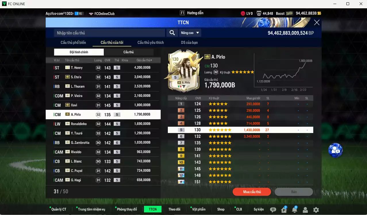 Ảnh Barcelona mix full ITM+5 23.999.530b có Henry, Eto, Thuram, Vieira, Xavi, Pirlo, Ronaldinho, Touré, Zambrotta+6, Rivaldo, Blanc, Puyol, Hagi, Koeman, Lineker, M. Laudrup, Petit vs nhiều ct fix BP. HLV Xịn, đã full đào tạo chỉ số cầu thủ. VIP KC Tháng 2, BK Tháng 3
