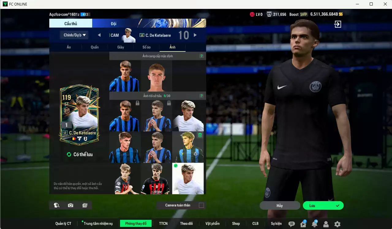 Ảnh ACC 6511366b trắng, có thẻ đổi tên, full miniface, còn rất nhiều CP GIẢM THUẾ. HLV Siêu Xịn, đã full đào tạo chiến thuật