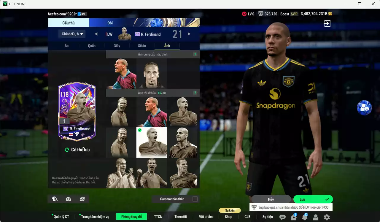 Ảnh ACC 3462704b trắng, có thẻ đổi tên, full miniface. HLV Xịn, đã full đào tạo chiến thuật