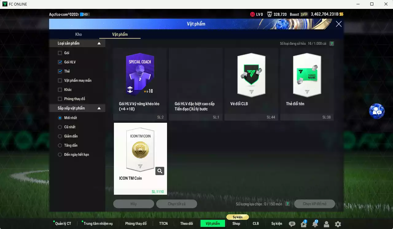 Ảnh ACC 3462704b trắng, có thẻ đổi tên, full miniface. HLV Xịn, đã full đào tạo chiến thuật