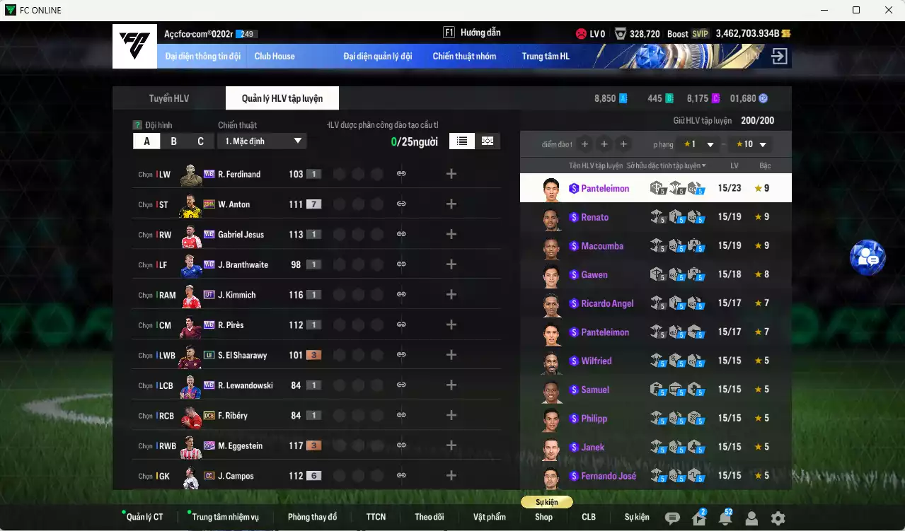 Ảnh ACC 3462704b trắng, có thẻ đổi tên, full miniface. HLV Xịn, đã full đào tạo chiến thuật