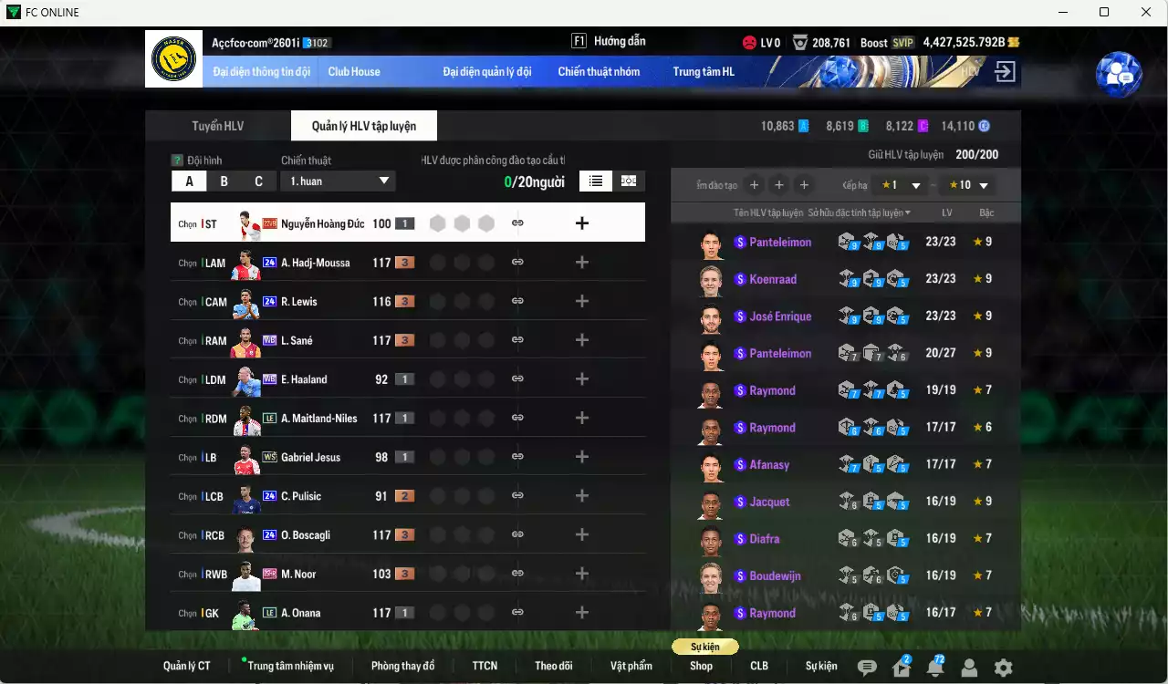 Ảnh ACC 4427525b trắng, có thẻ đổi tên, full miniface. HLV Siêu Xịn, đã full đào tạo chiến thuật