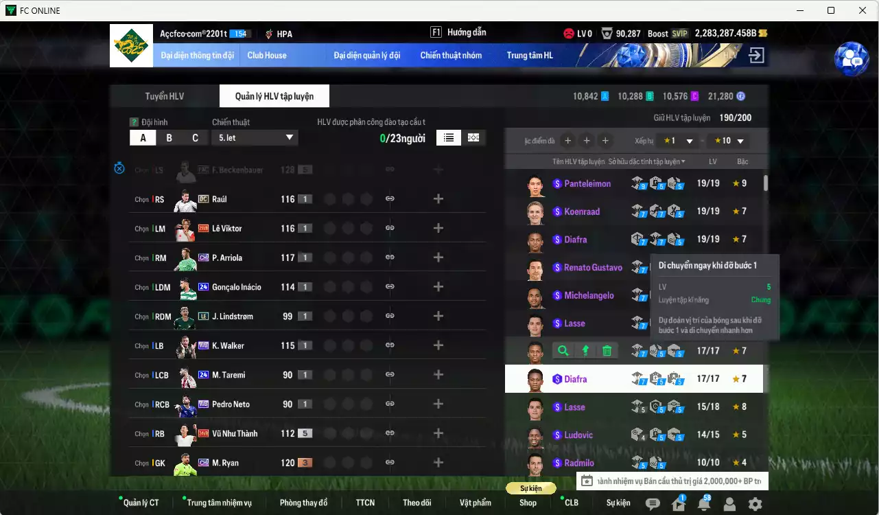 Ảnh ACC 2283287b trắng, có thẻ đổi tên. HLV Xịn, gần full đào tạo chiến thuật