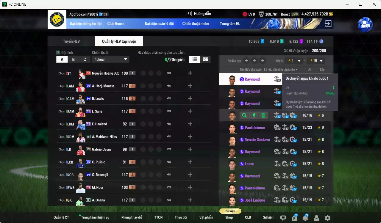 Ảnh ACC 4427525b trắng, có thẻ đổi tên, full miniface. HLV Siêu Xịn, đã full đào tạo chiến thuật