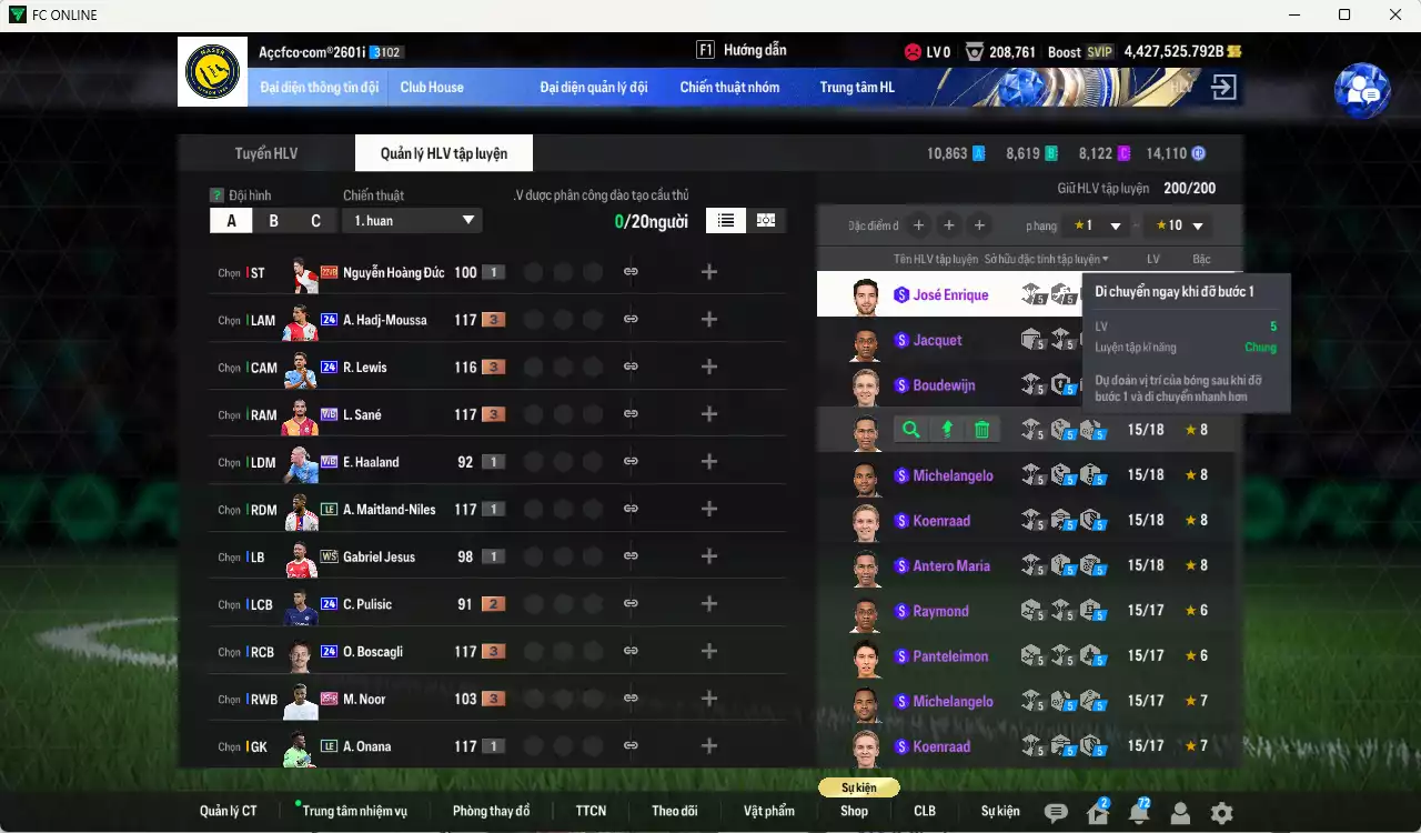 Ảnh ACC 4427525b trắng, có thẻ đổi tên, full miniface. HLV Siêu Xịn, đã full đào tạo chiến thuật