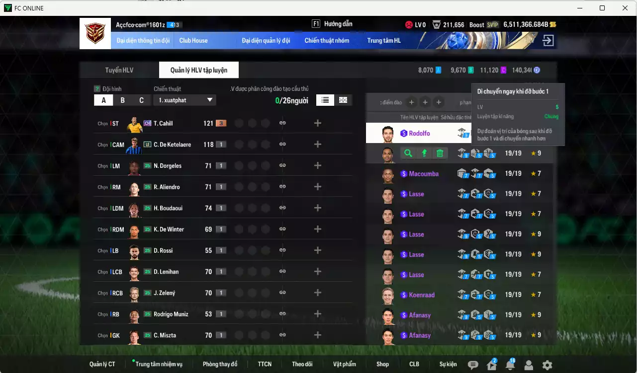 Ảnh ACC 6511366b trắng, có thẻ đổi tên, full miniface, còn rất nhiều CP GIẢM THUẾ. HLV Siêu Xịn, đã full đào tạo chiến thuật