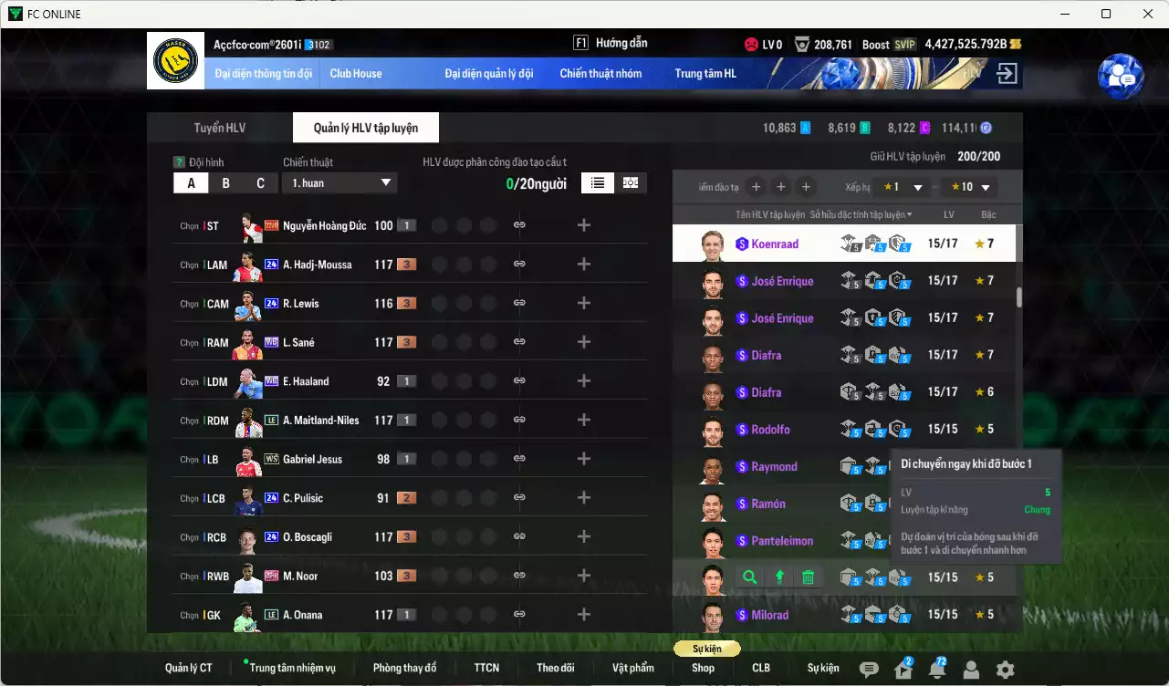 Ảnh ACC 4427525b trắng, có thẻ đổi tên, full miniface. HLV Siêu Xịn, đã full đào tạo chiến thuật
