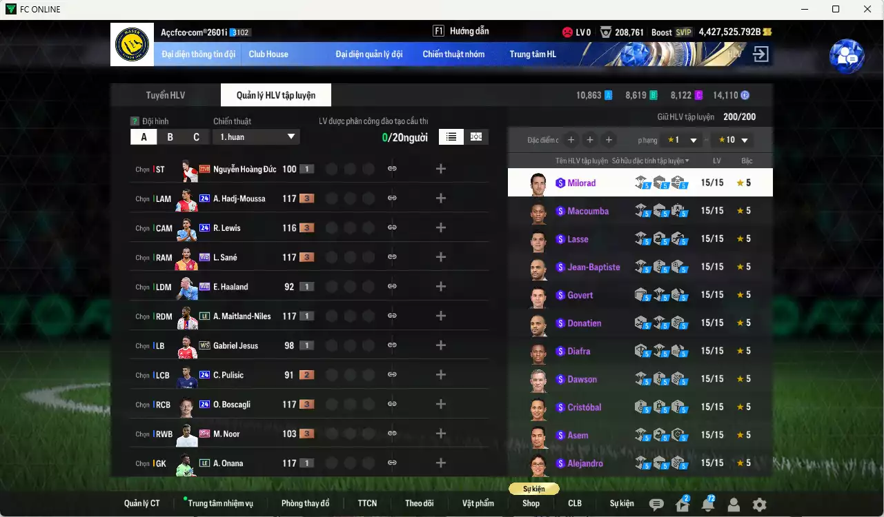 Ảnh ACC 4427525b trắng, có thẻ đổi tên, full miniface. HLV Siêu Xịn, đã full đào tạo chiến thuật