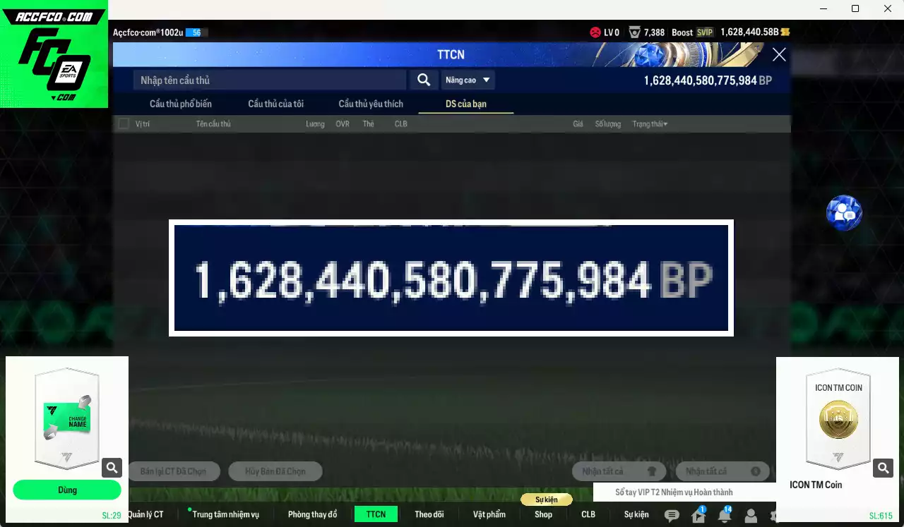 ACC 1628440b trắng, có thẻ đổi tên, còn CP GIẢM THUẾ. HLV Xịn, dư 180k TC