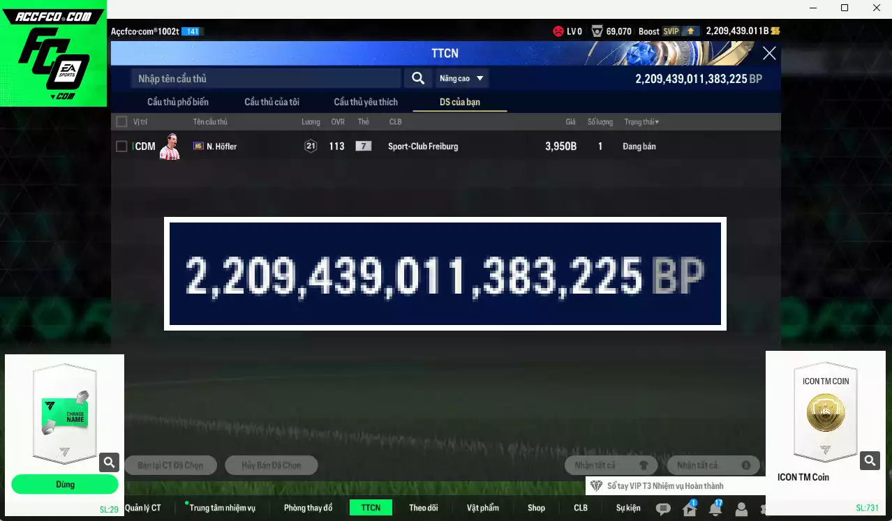 ACC 2209439b trắng, có thẻ đổi tên, còn CP GIẢM THUẾ. HLV Xịn, dư 260k TC