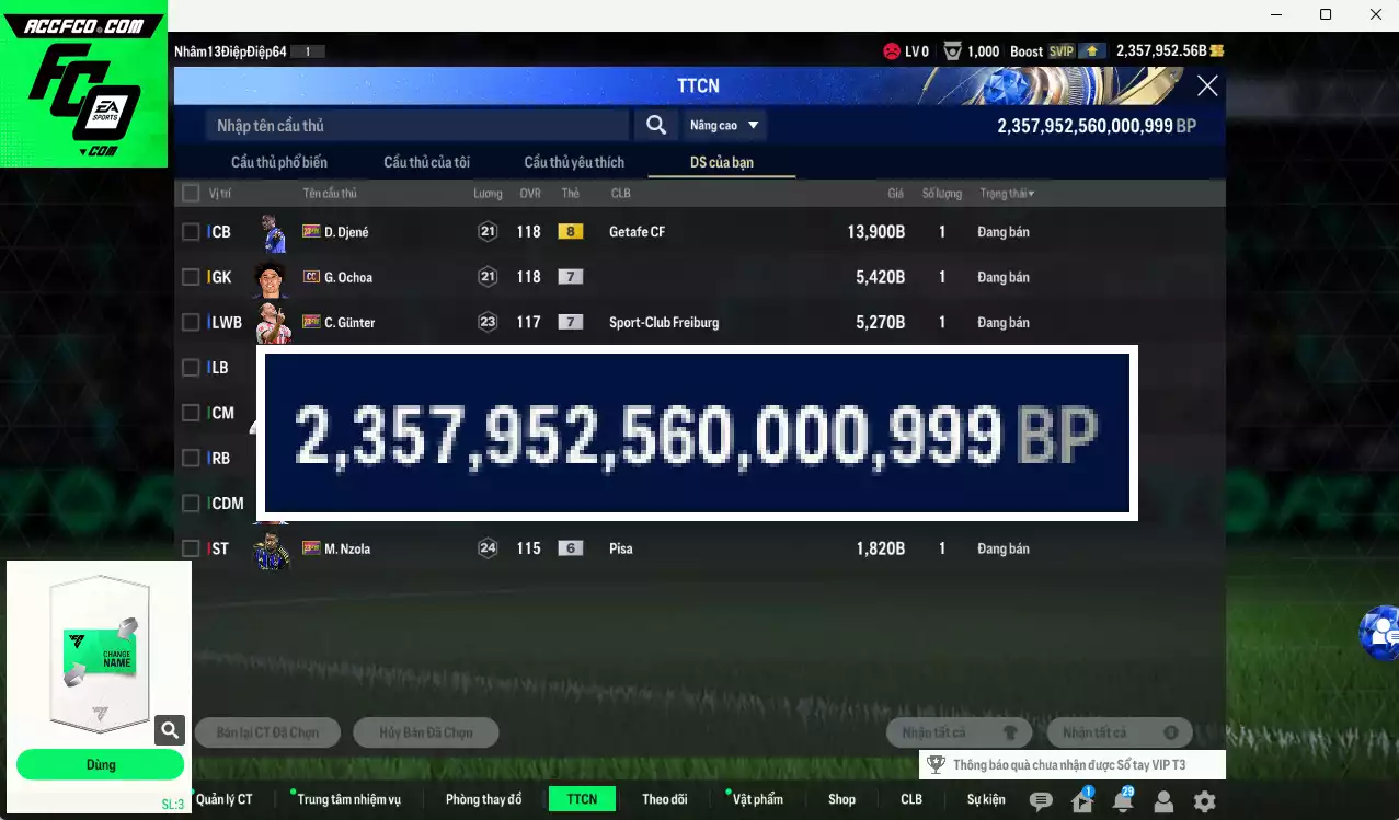 ACC 2357952b trắng, có thẻ đổi tên