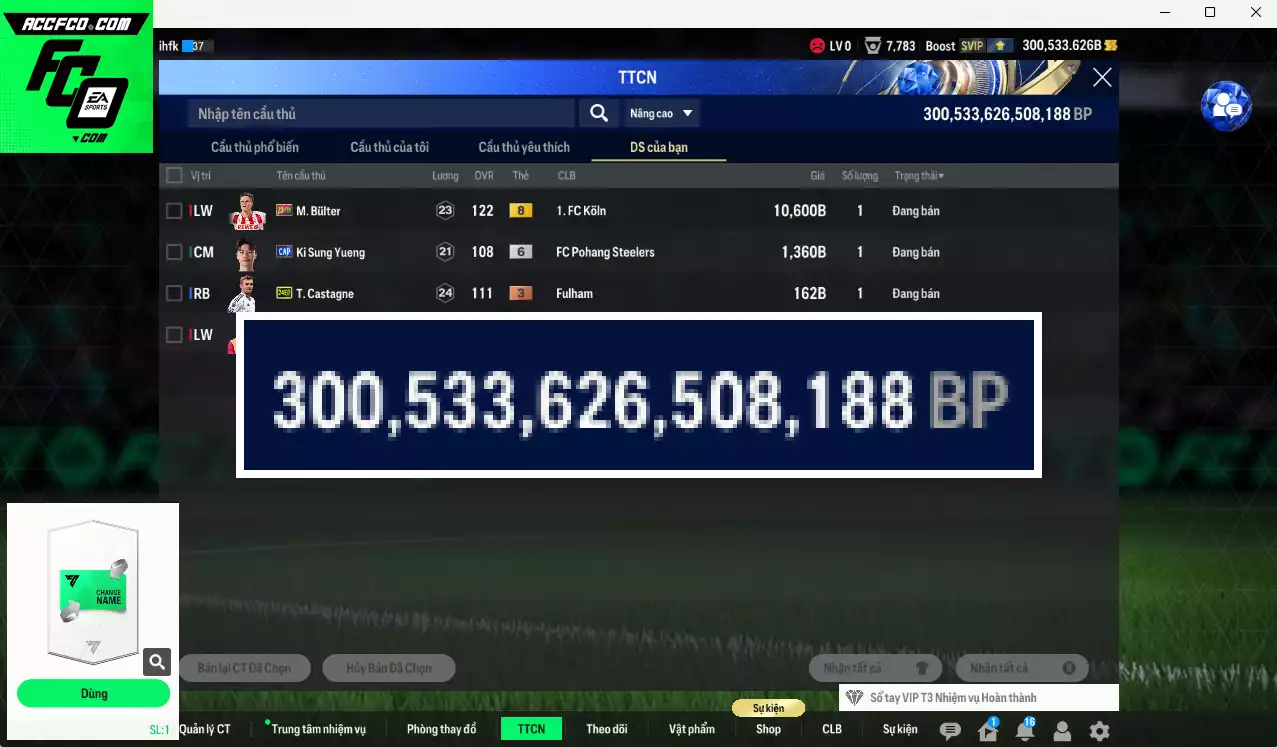 ACC 300533b trắng, có thẻ đổi tên, full miniface