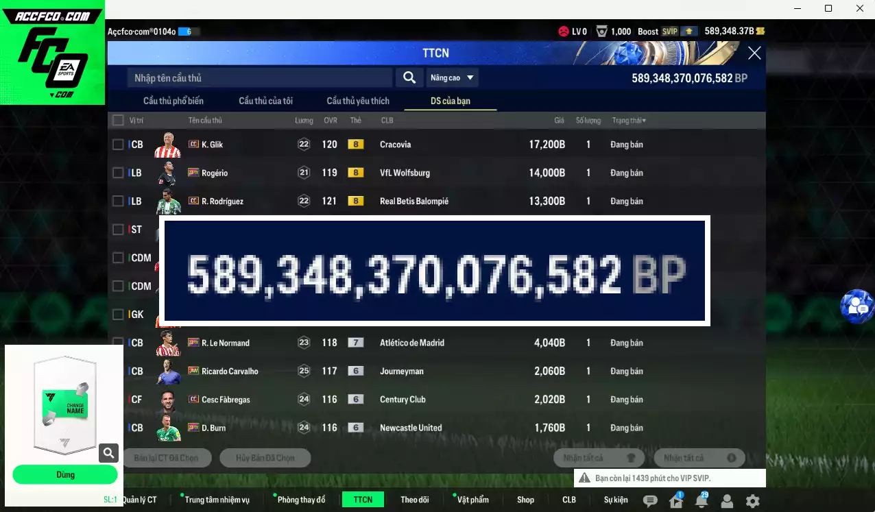 [Tặng 200MC] ACC 589348b trắng, có thẻ đổi tên
