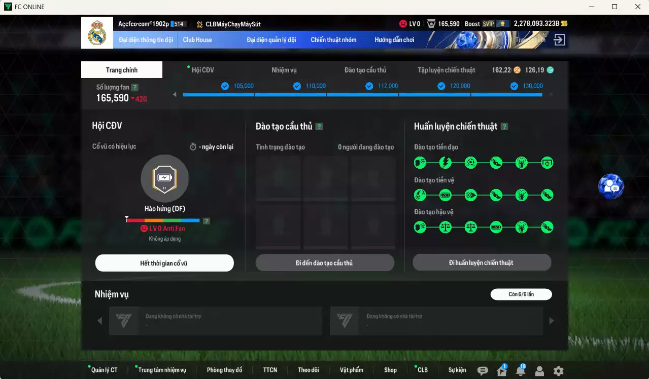 Ảnh ACC 2278093b trắng, có thẻ đổi tên, full miniface, còn CP GIẢM THUẾ. HLV Siêu Xịn, đã full đào tạo chiến thuật, dư 120k TC