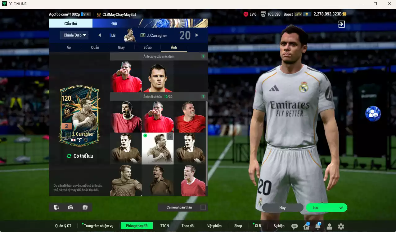 Ảnh ACC 2278093b trắng, có thẻ đổi tên, full miniface, còn CP GIẢM THUẾ. HLV Siêu Xịn, đã full đào tạo chiến thuật, dư 120k TC