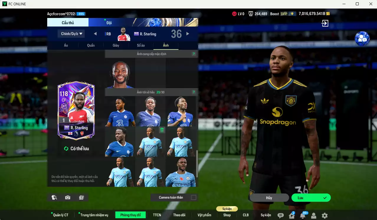 Ảnh ACC 7016679b trắng, có thẻ đổi tên, full miniface. HLV Siêu Xịn, đã full đào tạo chiến thuật, dư 260k TC