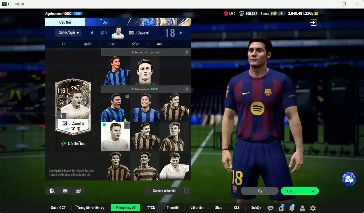 Ảnh ACC 3040481b trắng, có thẻ đổi tên, full miniface. HLV Siêu Xịn, đã full đào tạo chiến thuật