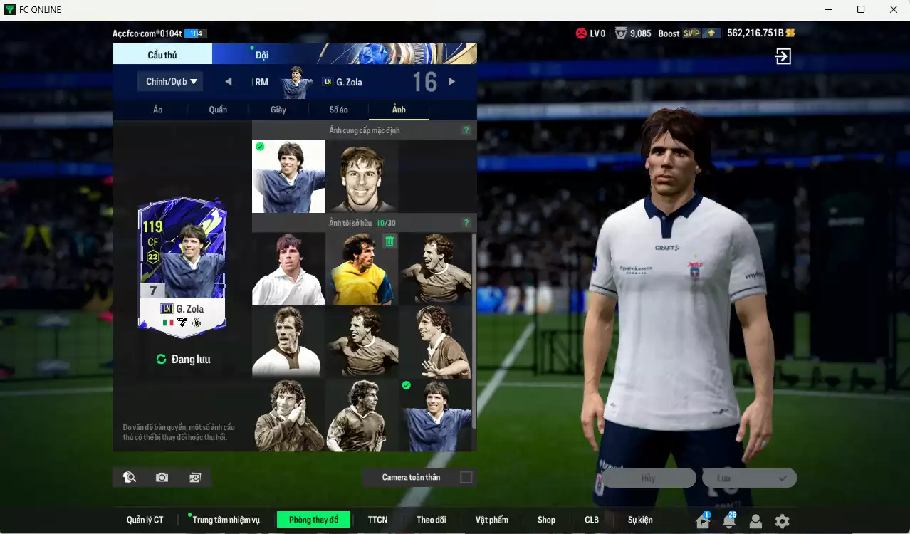 Ảnh ACC 562216b trắng, có thẻ đổi tên, full miniface. HLV tạm