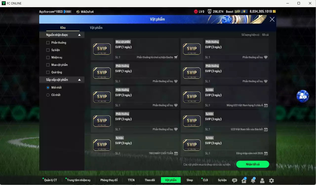 Ảnh [ACC Hiếm] ACC 8034305b trắng, có thẻ đổi tên, full miniface, còn rất nhiều CP GIẢM THUẾ. HLV Siêu Xịn, đã full đào tạo chiến thuật, dư 290k TC