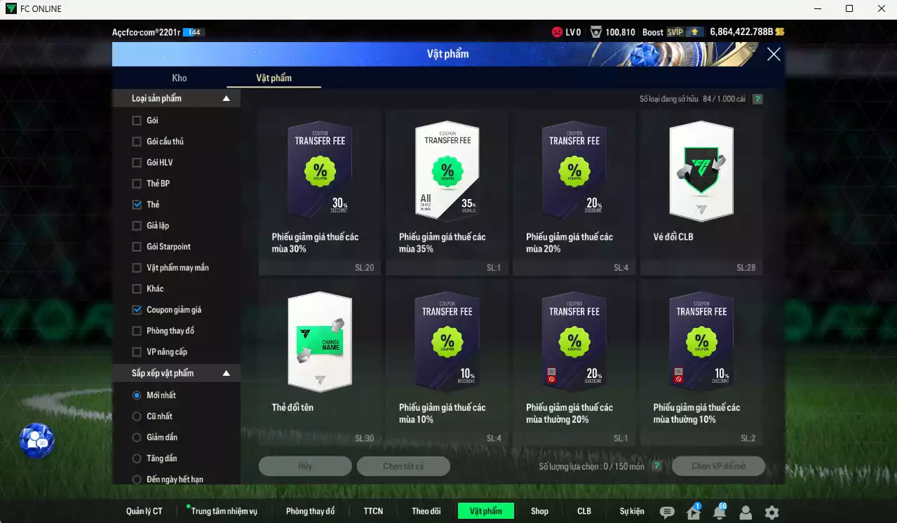Ảnh ACC 6864422b trắng, có thẻ đổi tên, còn CP GIẢM THUẾ. HLV Xịn, gần full đào tạo chiến thuật, dư 220k TC