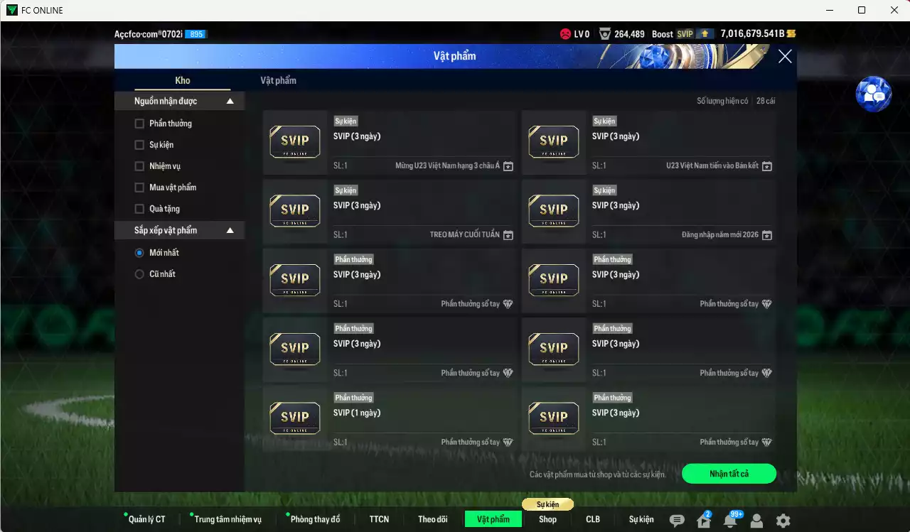 Ảnh ACC 7016679b trắng, có thẻ đổi tên, full miniface. HLV Siêu Xịn, đã full đào tạo chiến thuật, dư 260k TC