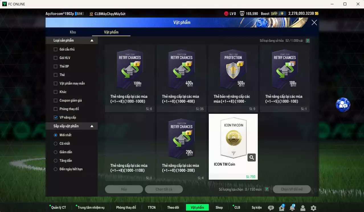 Ảnh ACC 2278093b trắng, có thẻ đổi tên, full miniface, còn CP GIẢM THUẾ. HLV Siêu Xịn, đã full đào tạo chiến thuật, dư 120k TC