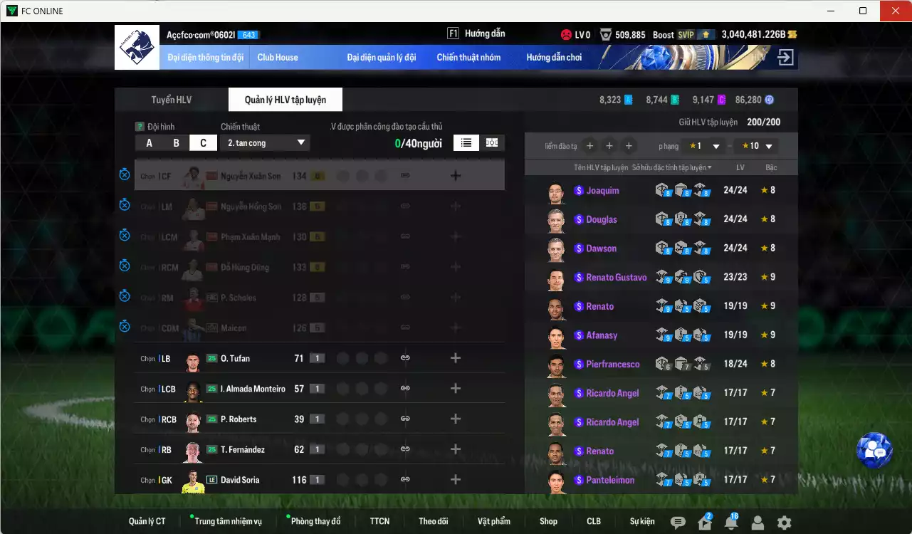 Ảnh ACC 3040481b trắng, có thẻ đổi tên, full miniface. HLV Siêu Xịn, đã full đào tạo chiến thuật