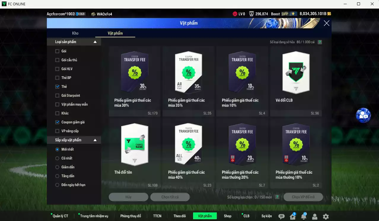 Ảnh [ACC Hiếm] ACC 8034305b trắng, có thẻ đổi tên, full miniface, còn rất nhiều CP GIẢM THUẾ. HLV Siêu Xịn, đã full đào tạo chiến thuật, dư 290k TC