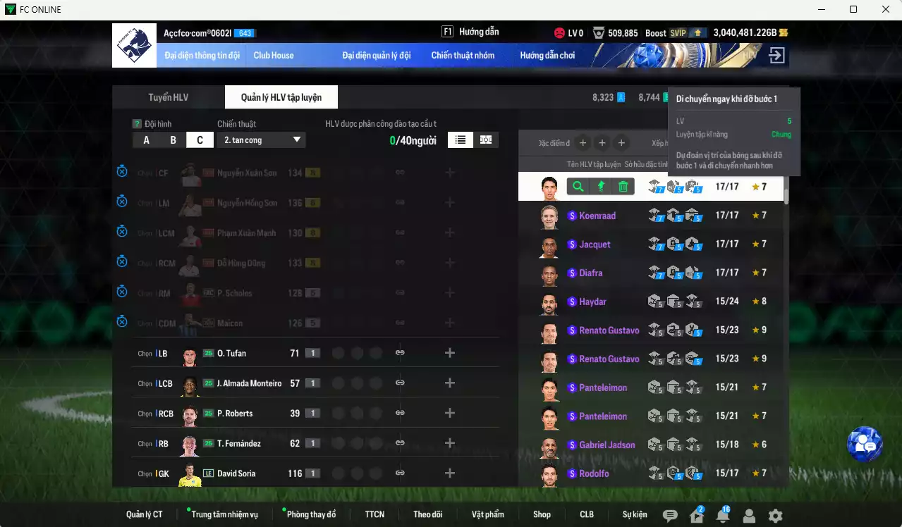 Ảnh ACC 3040481b trắng, có thẻ đổi tên, full miniface. HLV Siêu Xịn, đã full đào tạo chiến thuật