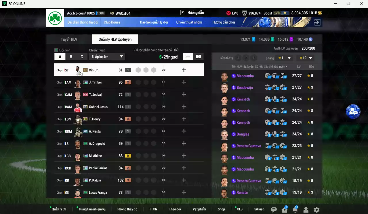 Ảnh [ACC Hiếm] ACC 8034305b trắng, có thẻ đổi tên, full miniface, còn rất nhiều CP GIẢM THUẾ. HLV Siêu Xịn, đã full đào tạo chiến thuật, dư 290k TC